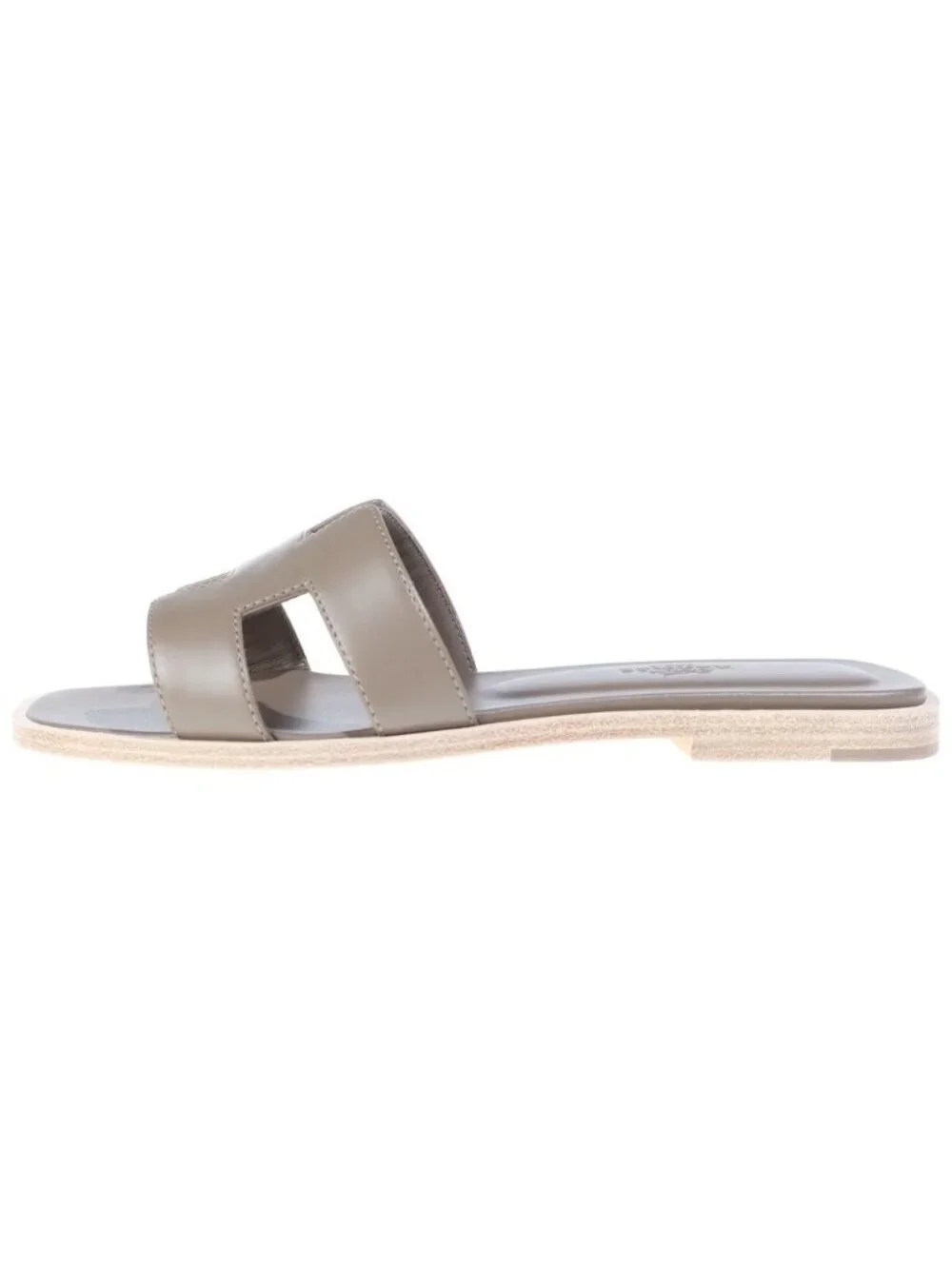 Hermes Oran H Logo Calfskin Flat Sandals Etoupe